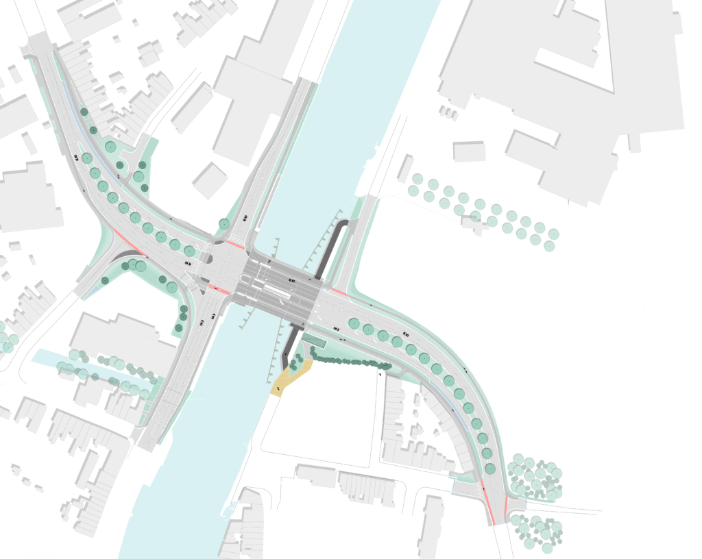 Grondplan van Meulestedebrug en omgeving in Gent - Kanaal Gent-Terneuzen