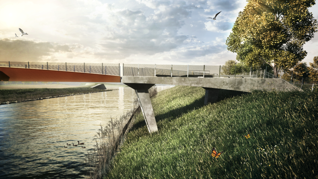 Reling brug - zij aanzicht - close up - fiets- en voetgangersbrug Zulte